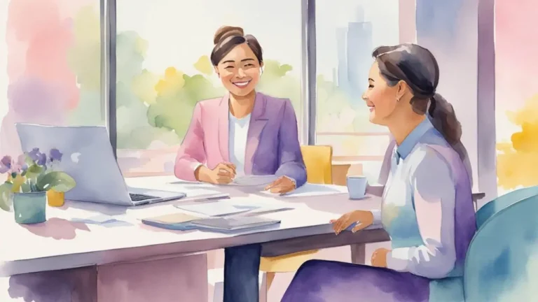 a woman sitting in a job interview manifesting her dream job offer