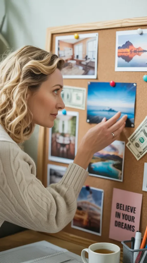 a woman creating a vision board for her business manifestations