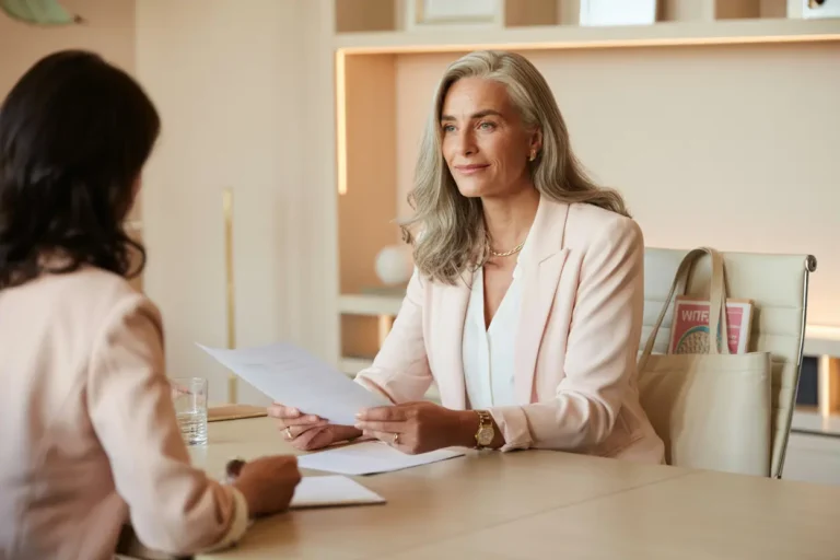 a woman on a job interview for her dream job she is manifesting