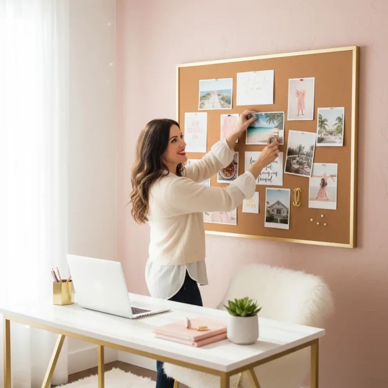 a woman working on her vision board