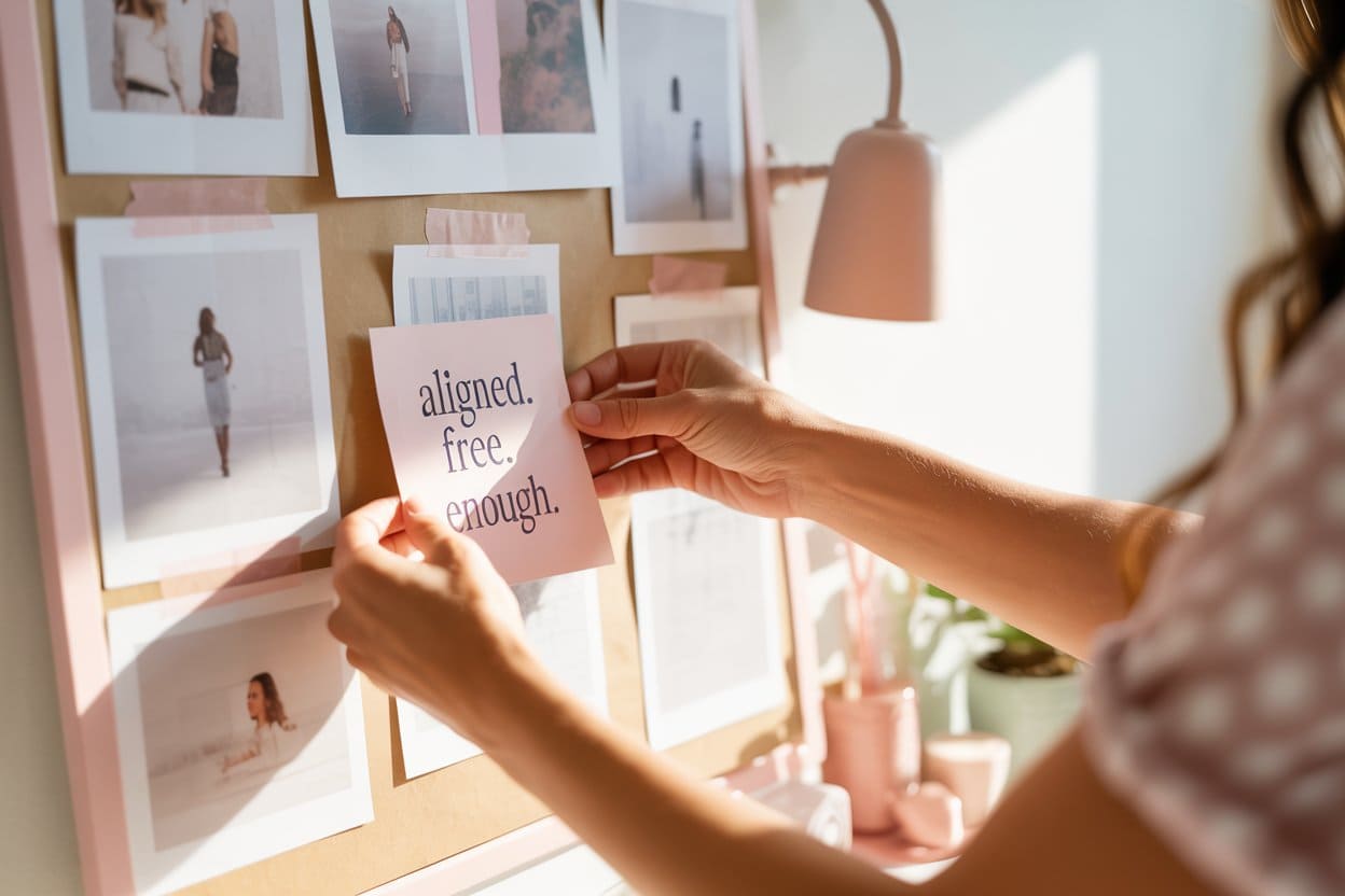 woman creating a love vision board