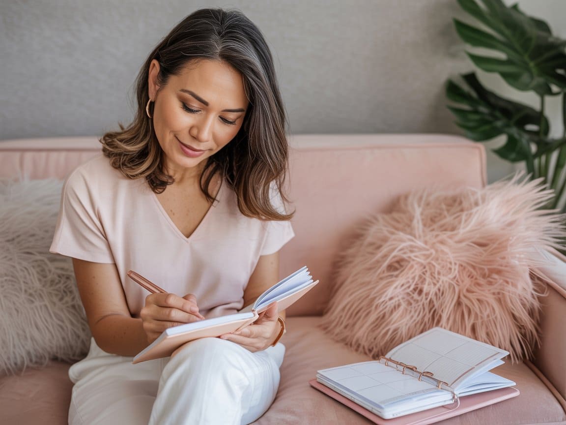 woman writing into her journal