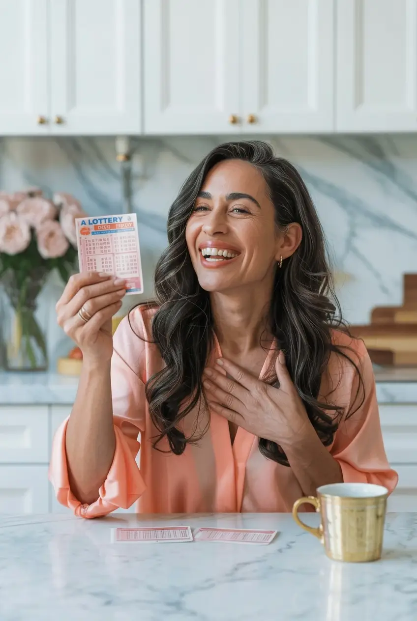 a woman celebrating her lottery win she manifested