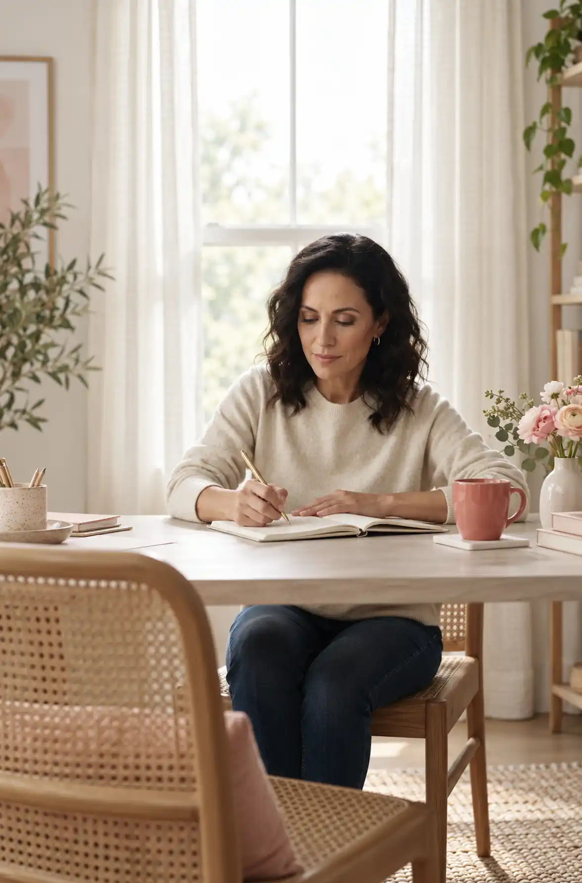 a woman doing the 33x3 manifestation method in her manifestation journal