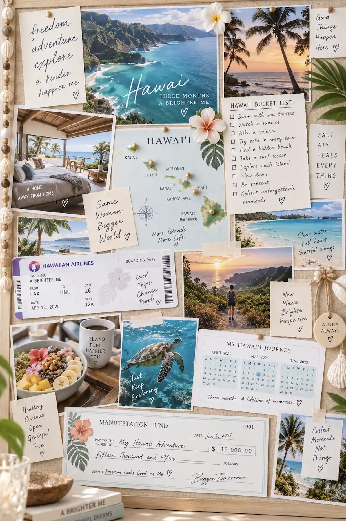 Aesthetic gratitude vision board with photographs, memories, keepsakes and handwritten gratitude notes.
