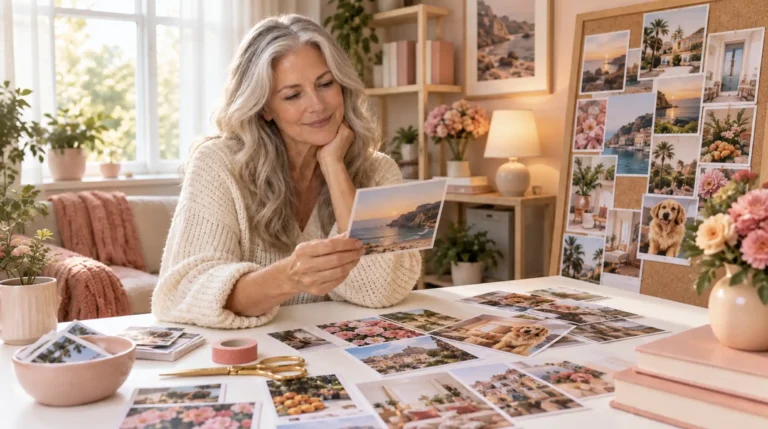 a woman choosing images for her vision board