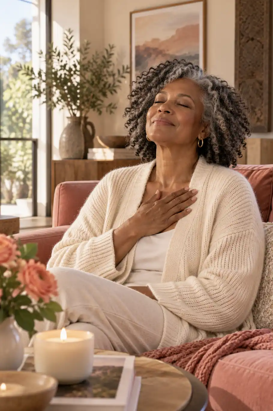 a woman practicing gratitude