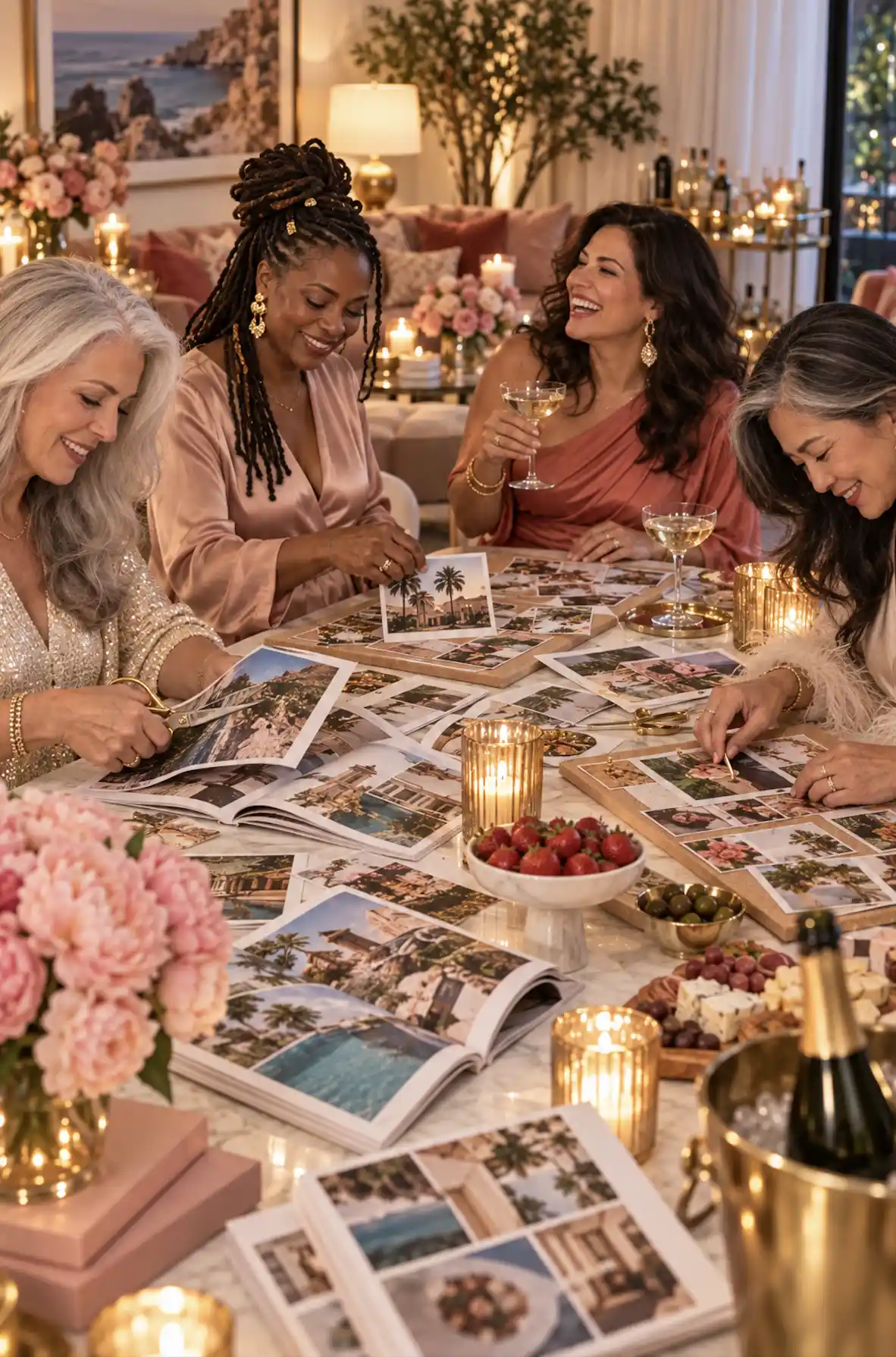 woman creating a vision board together at a vision board party