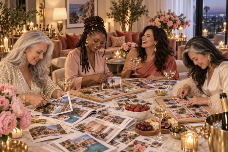 woman creating a vision board together at a vision board party