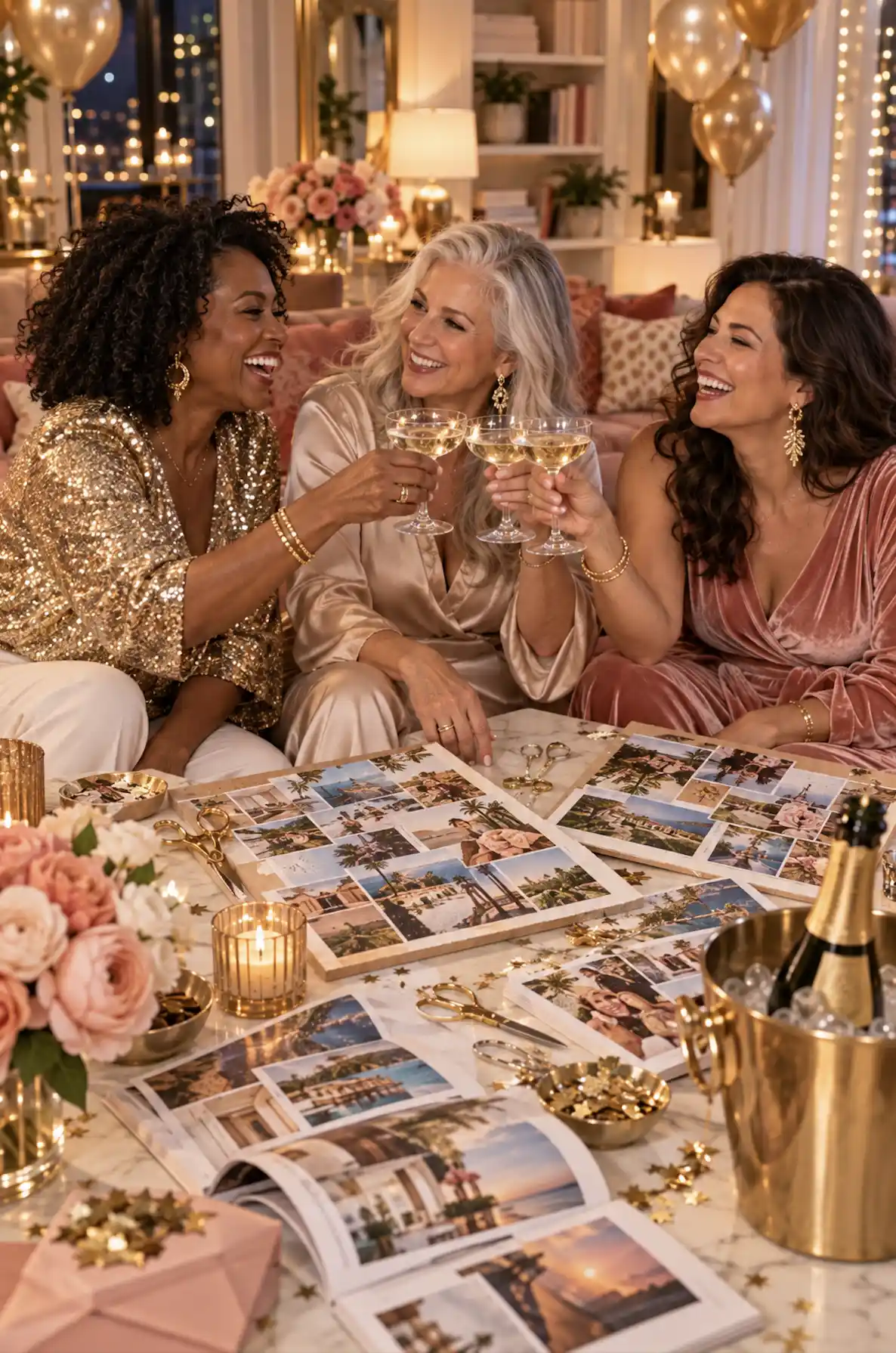 woman celebrating a new years themed vision board party