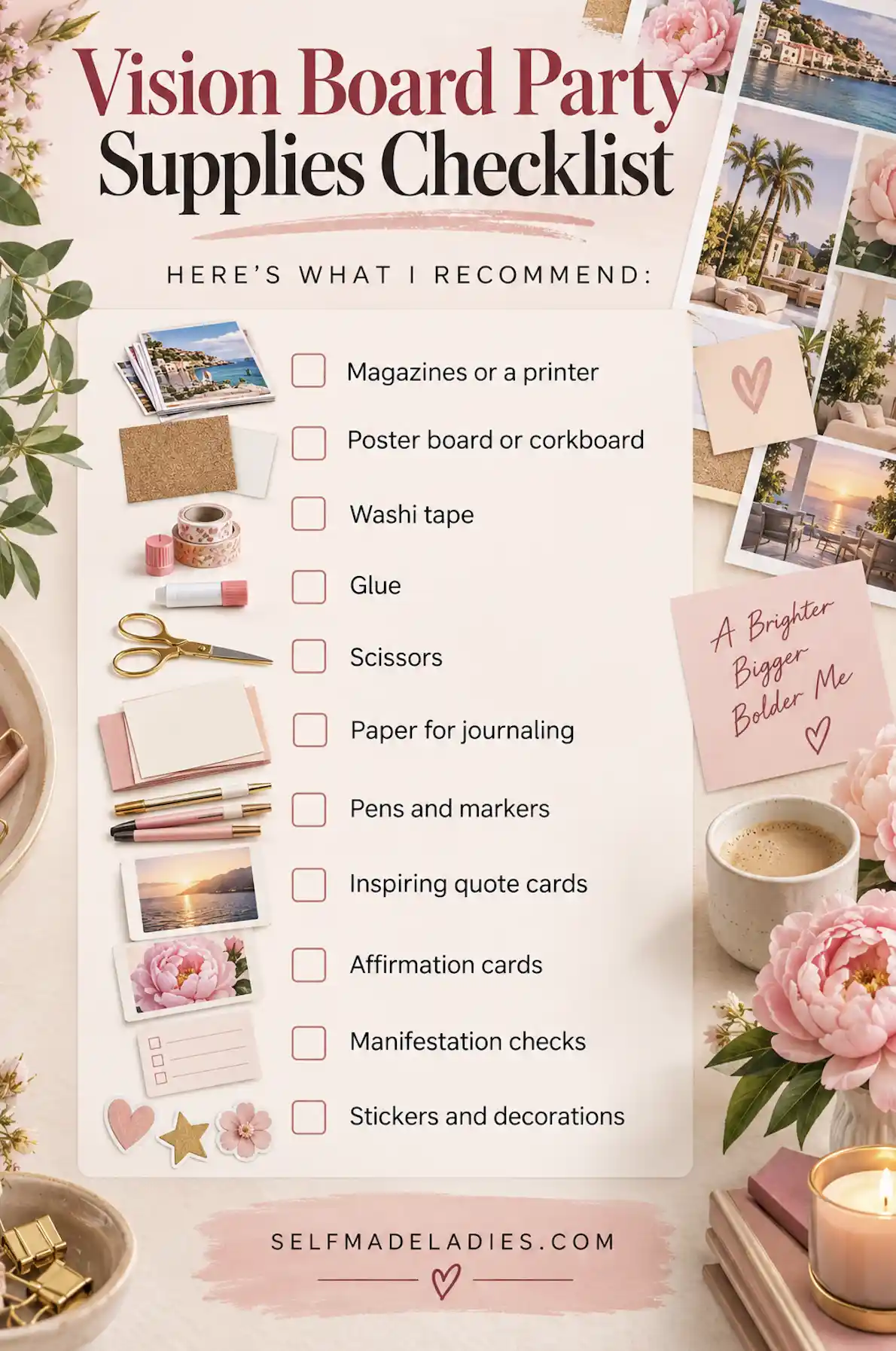 Vision Board Party Supplies Checklist