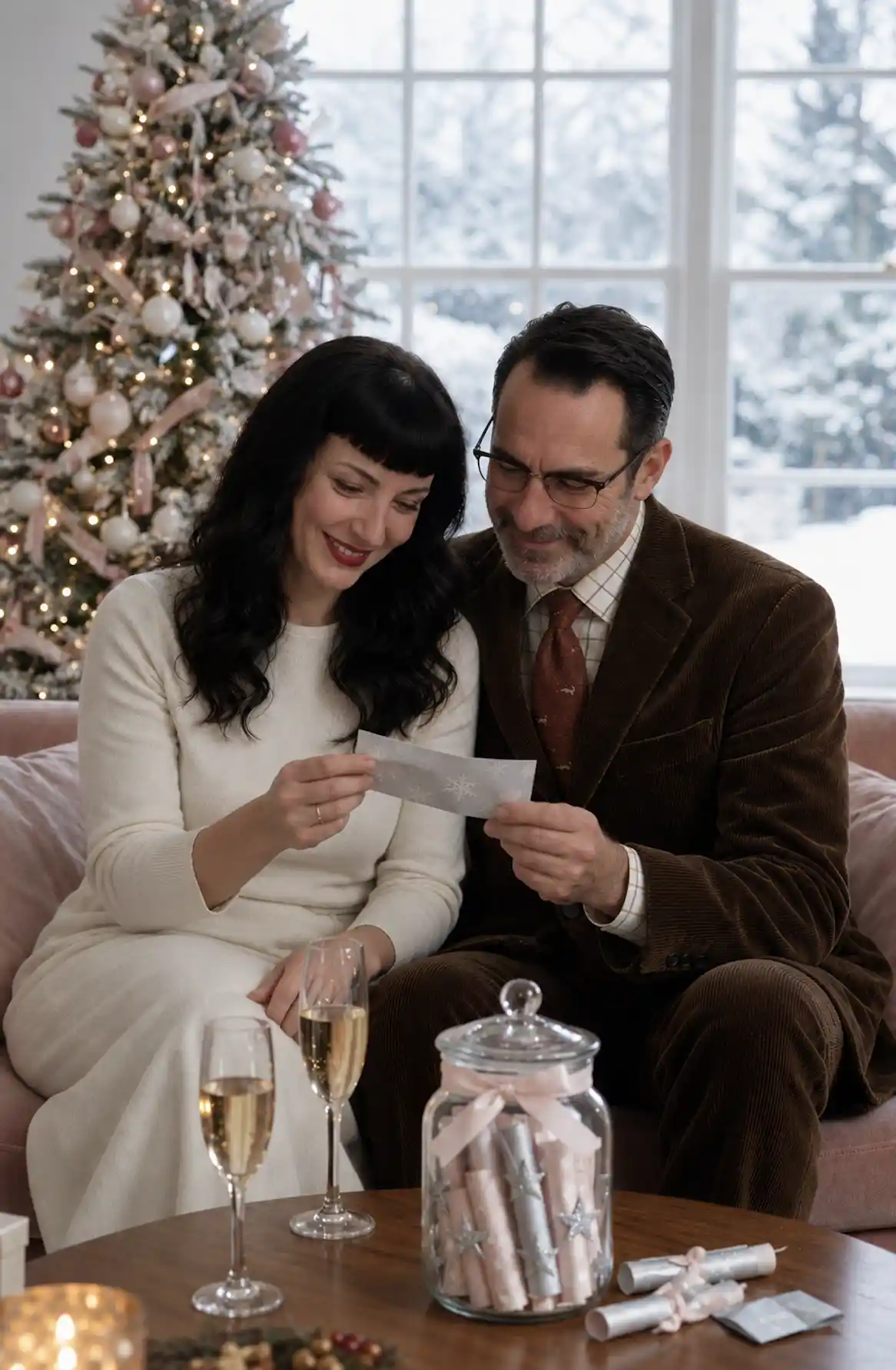 Mia Fox and Tom Fox opening a gratitude note from their gratitude jar on new years eve