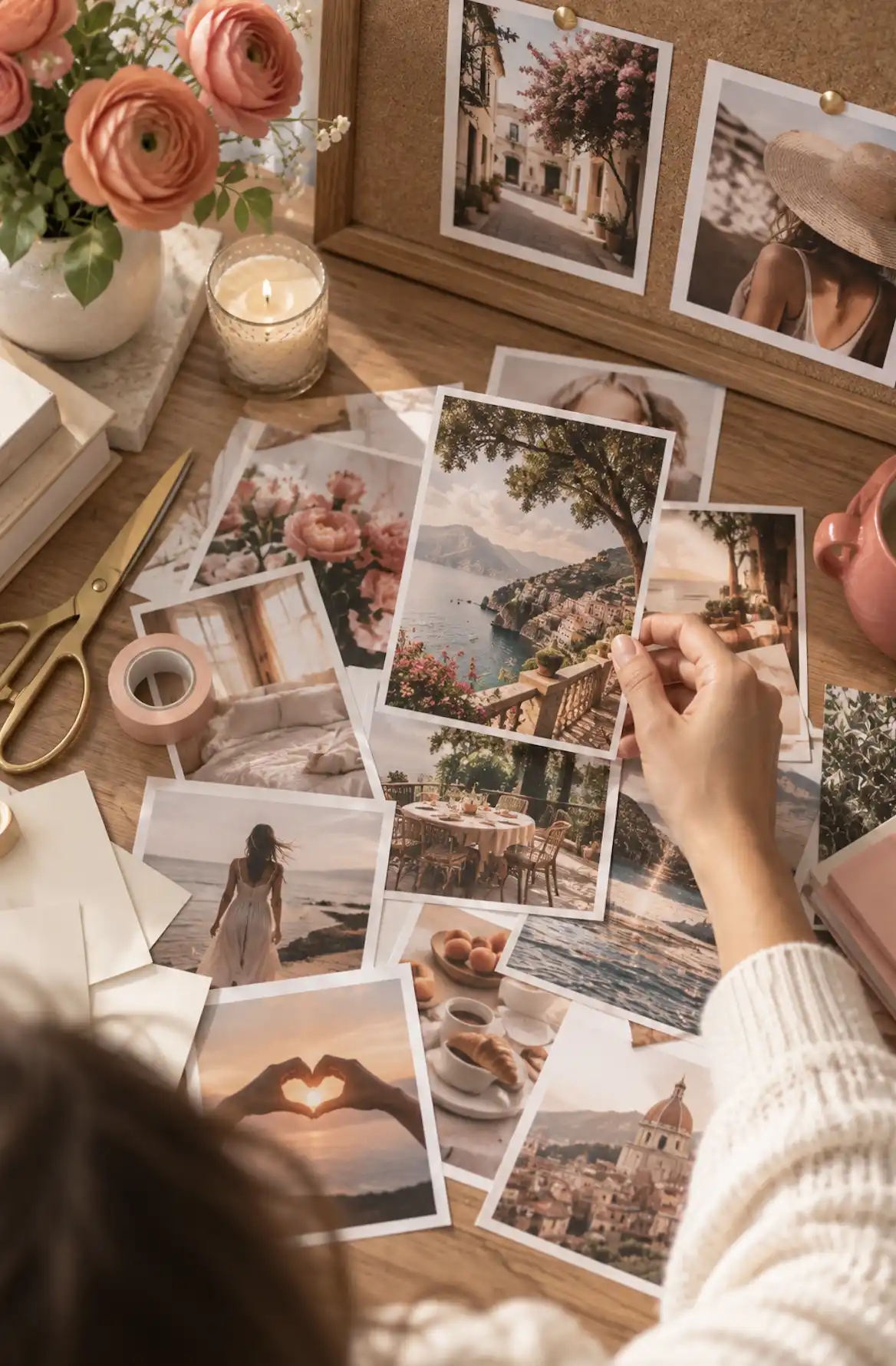 a woman creating a vision board for the life she wants to experience with her special person she is manifesting