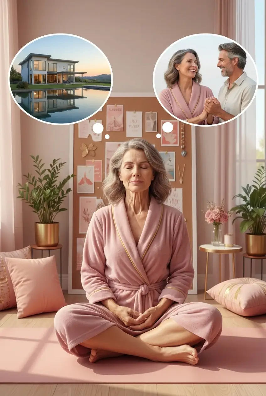 a woman visualizing her vision board dreams