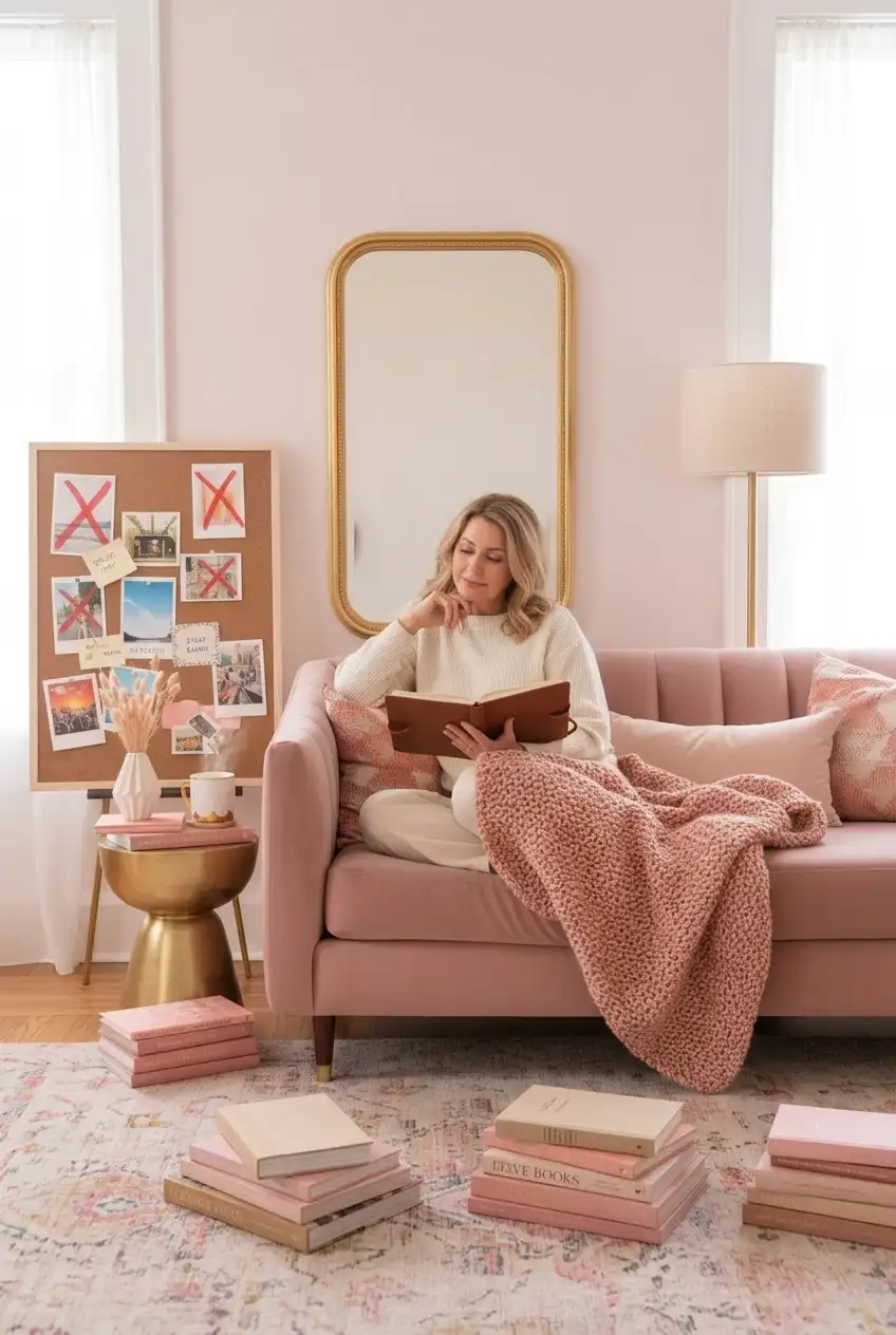 a women in front of her vision board